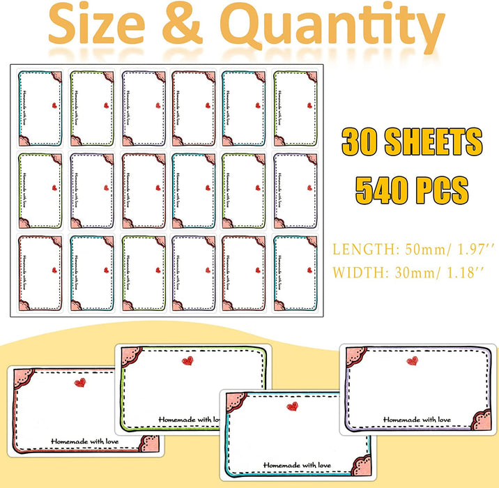 Marmeladen Etiketten - Vaktop 540 Stück Etiketten Selbstklebend, Aufkleber zum Beschriften, Etiketten zum Beschriften, Marmeladengläser - für Gläser