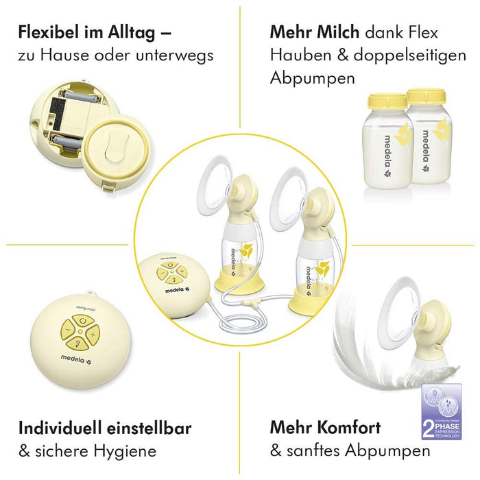 Medela Swing Maxi Flex elektrische Doppel-Milchpumpe – Mehr Milch in kürzerer Zeit – Mit PersonalFit Flex Brusthaube 