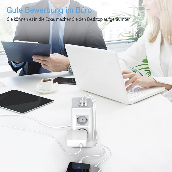 Mehrfachsteckdose Überspannungsschutz 3600W 16A, 8 Fach Steckdosenleiste Steckerleiste mit 3 USB, Mehrfachstecker mit 2M Extension Cord, Steckdosenturm Verteilersteckdose für Zuhause, Grau