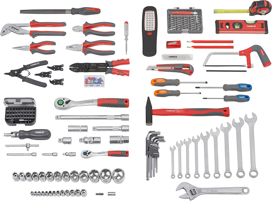 Werkzeugtrolley 156-teilig - Werkzeug-Set - Mit Rollen - Teleskophandgriff Profi Werkzeugkoffer befüllt  Werkzeugkiste fahrbar auf Rollen