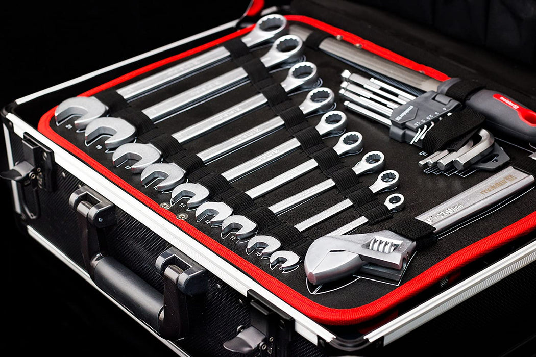 Werkzeugtrolley 156-teilig - Werkzeug-Set - Mit Rollen - Teleskophandgriff Profi Werkzeugkoffer befüllt  Werkzeugkiste fahrbar auf Rollen