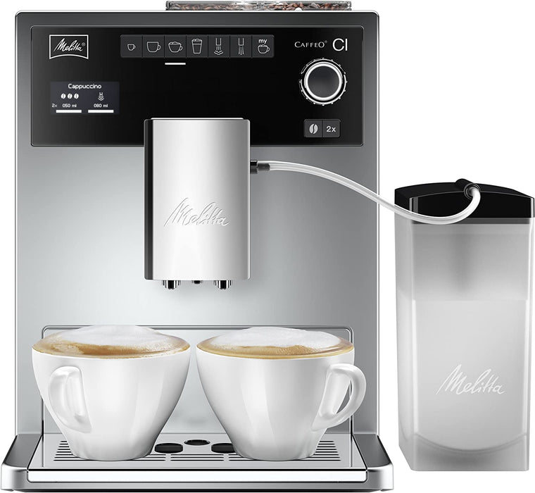Melitta Caffeo Kaffeevollautomat | mit Milchbehälter | Zweikammern-Bohnenbehälter | One Touch Funktion | 15 Bar | Automatische Reinigungsprogramme