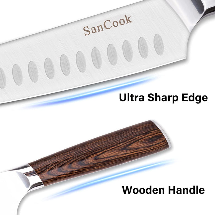 Messer Küchenmesser Profi Kochmesser 17.7cm Gemüsemesser Allzweckmesser,SanCook japanisches Chefmesser Sushi Messer aus Hochwertigem Carbon