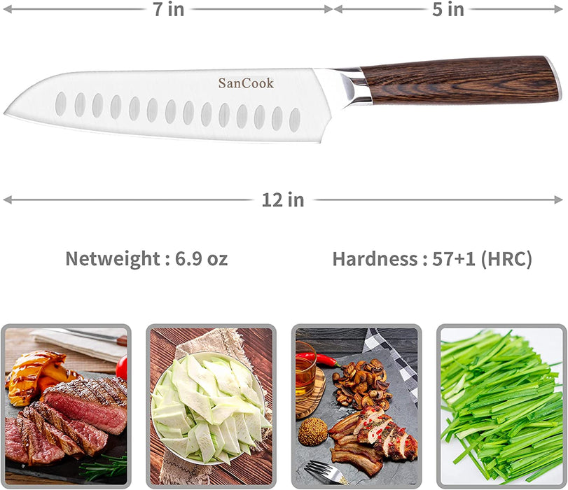 Messer Küchenmesser Profi Kochmesser 17.7cm Gemüsemesser Allzweckmesser,SanCook japanisches Chefmesser Sushi Messer aus Hochwertigem Carbon