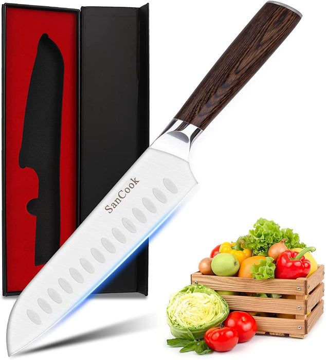 Messer Küchenmesser Profi Kochmesser 17.7cm Gemüsemesser Allzweckmesser,SanCook japanisches Chefmesser Sushi Messer aus Hochwertigem Carbon