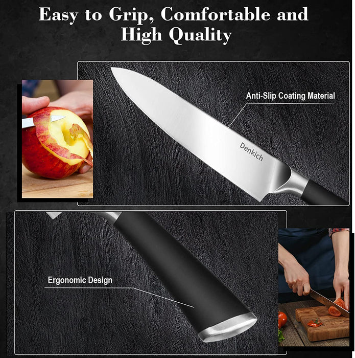 Messerblock, 6-TLG Küchenmesser Set Scharf, 5 Verschiedene Messerset mit Block, Deutscher Präzisionsklingen aus Rostfreiem Edelstahl