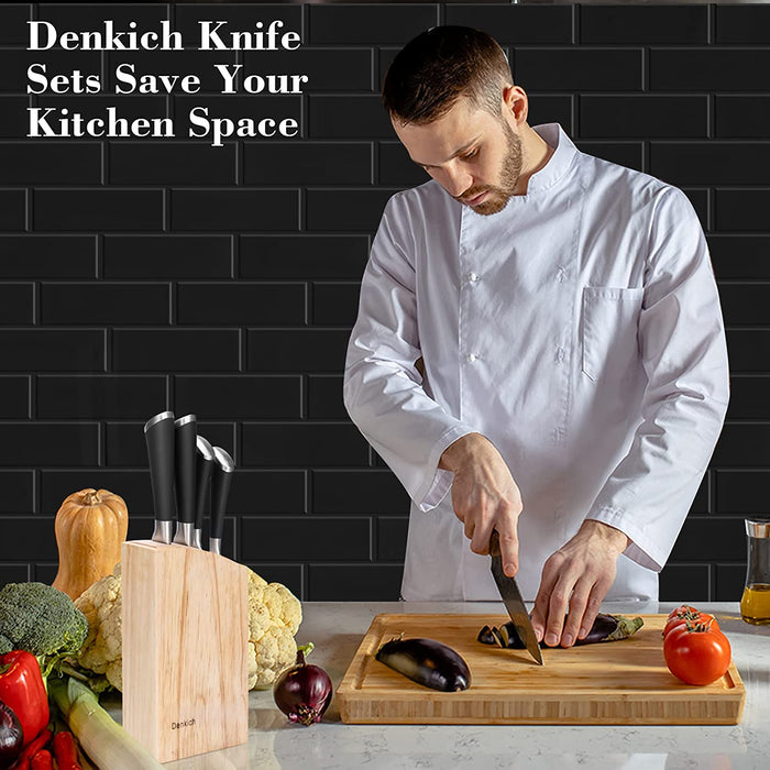 Messerblock, 6-TLG Küchenmesser Set Scharf, 5 Verschiedene Messerset mit Block, Deutscher Präzisionsklingen aus Rostfreiem Edelstahl