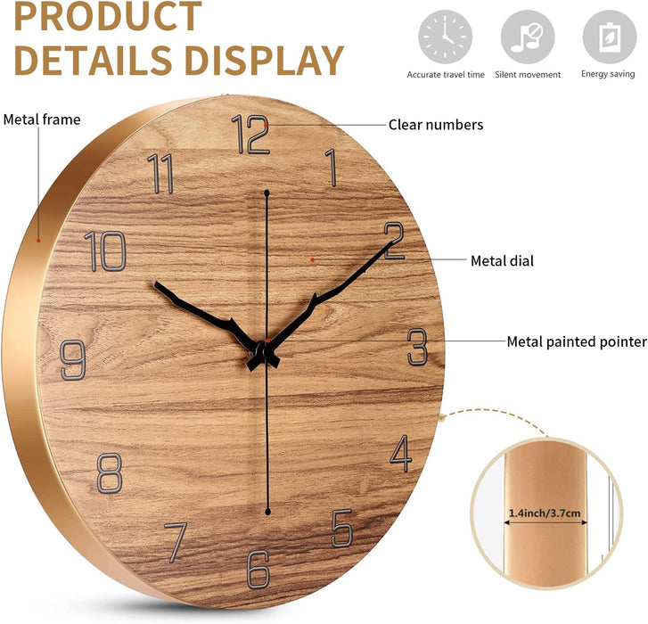 Metall Wanduhr, 30cm Wanduhr Groß, Wanduhr Ohne Tickgeräusche, Wanduhr Modern Wanduhren Vintage, Uhr Wand für Wohnzimmer, Schlafzimmer, Küche