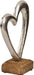 Metallherz auf Holzsockel, silberfarben, 17 cm
