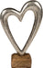 Metallherz auf Holzsockel, silberfarben, 17 cm