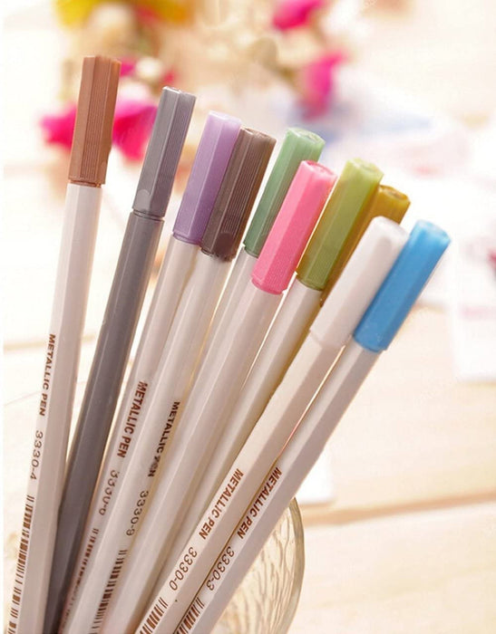 Metallic Marker Pens, 10 Farben Metallic Stifte, 1mm Feine Maker Stift für Fotoalbum Schwarze Seiten, Gästebuch Hochzeit, Bullet Journal, Fotobuch