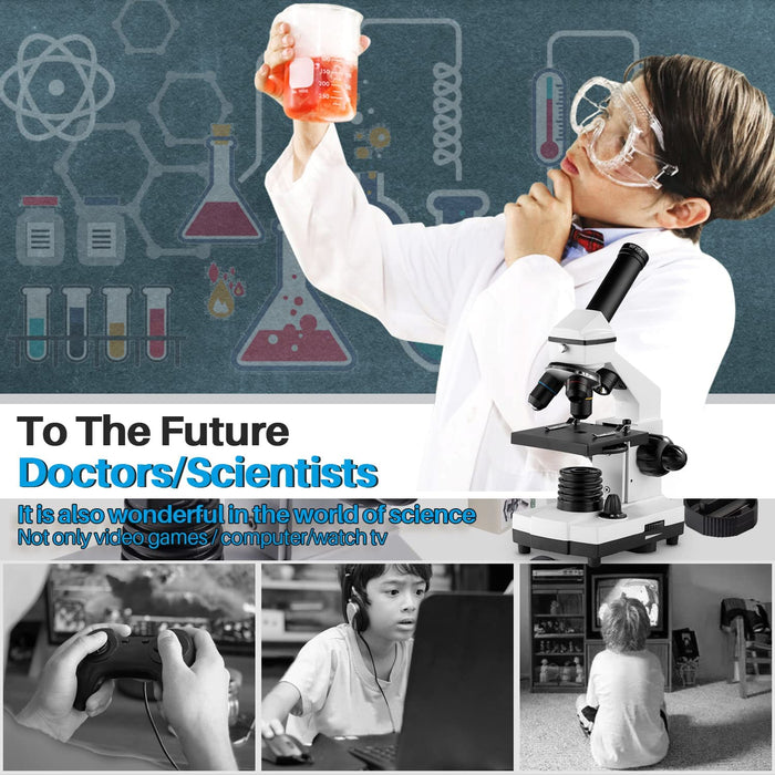 Mikroskop für Kinder Studenten, 100–2000x Vergrößerung, stark, biologisch, bildungstechnisches Mikroskop