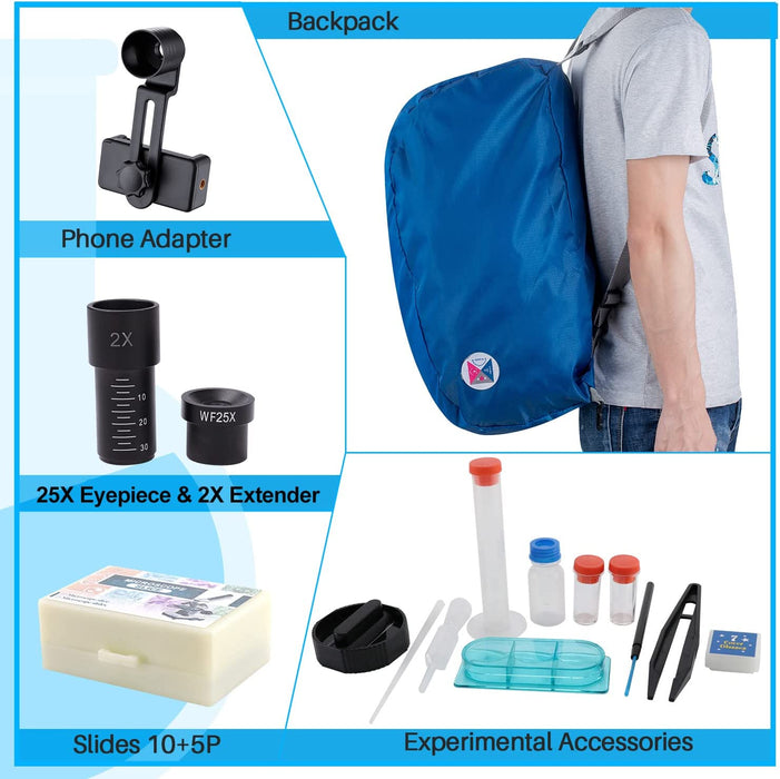 Mikroskop für Kinder Studenten, 100–2000x Vergrößerung, stark, biologisch, bildungstechnisches Mikroskop