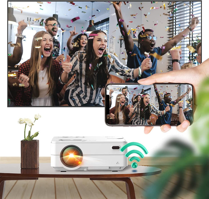 Mini Beamer WLAN Bluetooth - WiFi Beamer Wireless LED Beamer 300” Unterstützt 1080p Full HD Mini Projektor, Kompatibel mit PS4, X-Box, TV Stick Laptop iOS/Android Smartphone Projektor