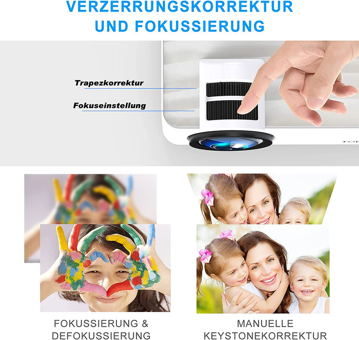 Mini Beamer, Native 720P Heimkino Beamer Unterstützt 1080P Full HD, 4500 Lumen Video Beamer mit 240'' Display, 60000 Stunden LED Projektor 