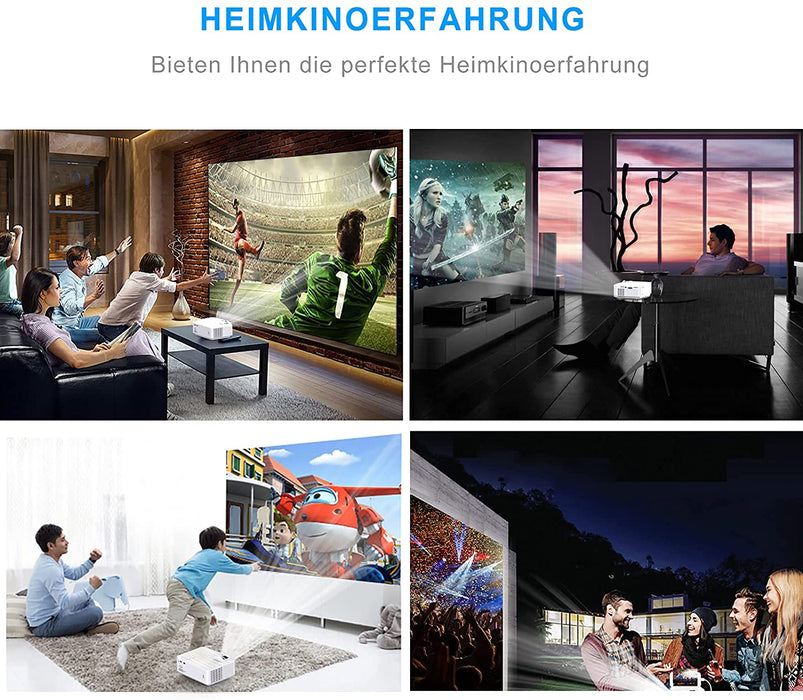 Mini Beamer, Native 720P Heimkino Beamer Unterstützt 1080P Full HD, 4500 Lumen Video Beamer mit 240'' Display, 60000 Stunden LED Projektor 