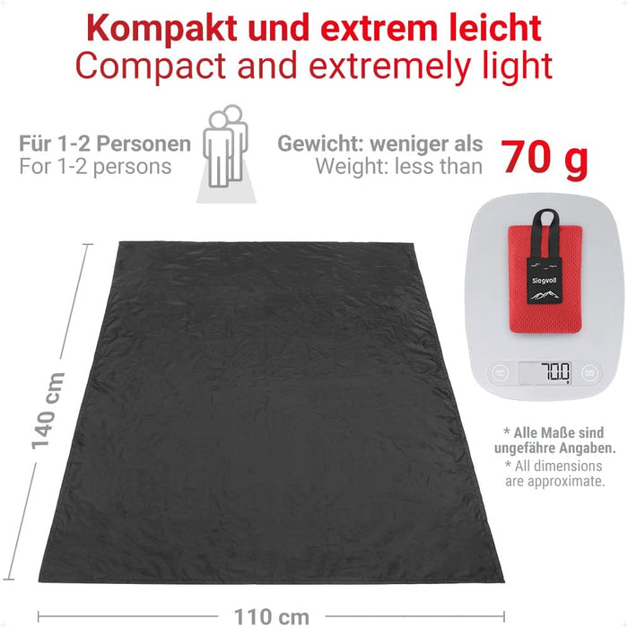 Mini Picknickdecke Ultraleicht tragbare Stranddecke, Outdoor Decke für Strand, Picknick, Camping und Wandern 140 x 110 cm (Schwarz)