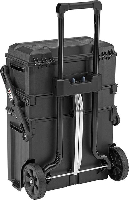 Mobile Arbeitsstation (54,9 x 73,3 x 41,3 cm, Schwerlasträder, automatische Sicherheitsverriegelung, einfahrbarer Teleskopgriff, seitliche Handgriffe)