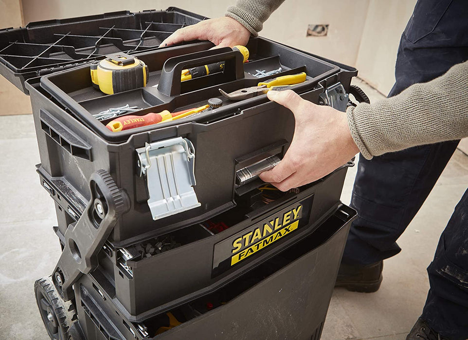 Mobile Arbeitsstation (54,9 x 73,3 x 41,3 cm, Schwerlasträder, automatische Sicherheitsverriegelung, einfahrbarer Teleskopgriff, seitliche Handgriffe)