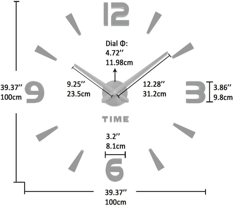 Moderne Mute DIY große Wanduhr 3D Aufkleber Home Office Decor Geschenk (Schwarz-73)