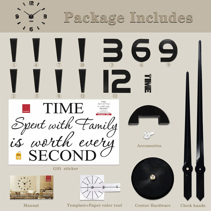 Moderne Mute DIY große Wanduhr 3D Aufkleber Home Office Decor Geschenk (Schwarz-73)