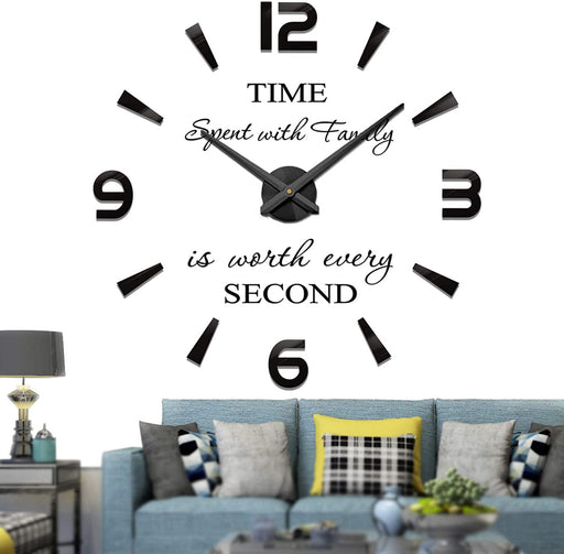 Moderne Mute DIY große Wanduhr 3D Aufkleber Home Office Decor Geschenk (Schwarz-73)