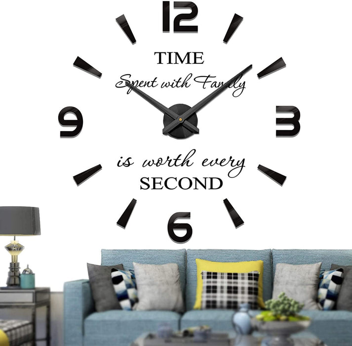 Moderne Mute DIY große Wanduhr 3D Aufkleber Home Office Decor Geschenk (Schwarz-73)