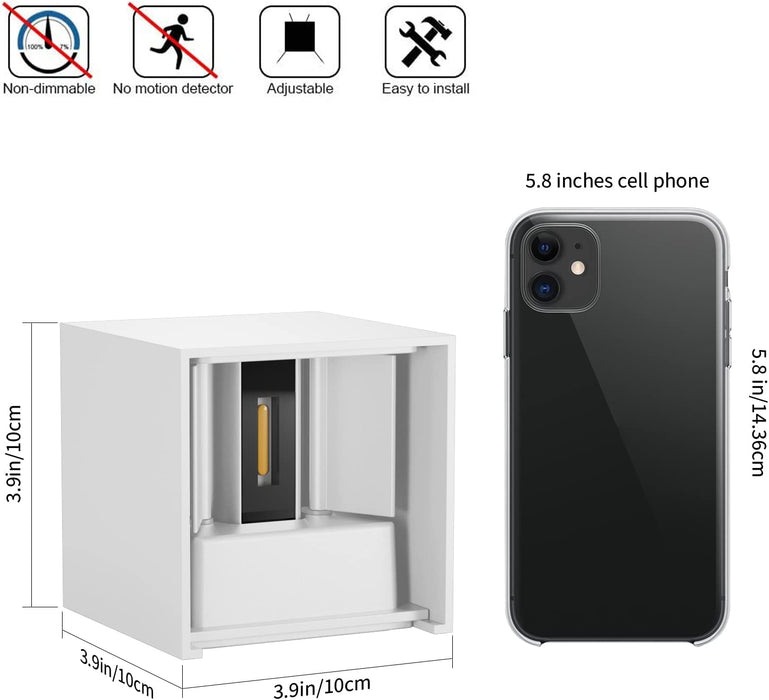 Modernes Up&Down Außenwandleuchte,12W Wandleuchte,IP65 Wasserdichtes Gehäuse aus Aluminium Wohnzimmer Schlafzimmer Nachtlicht,100mm,warmweiß