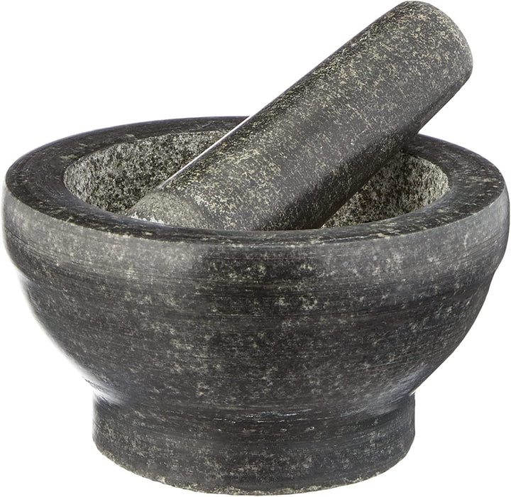 Mörser mit Schlegel aus Granit - dunkel/Granit-Mörser 