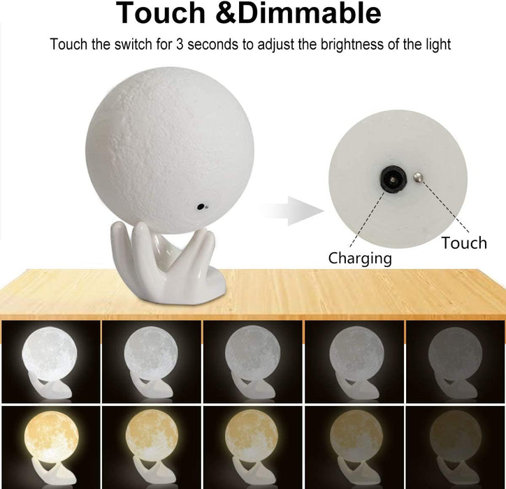 Mondlampe, 8,9 cm, 3D-gedruckte Mondlampe, Mondlicht, Nachtlichter für Kinderzimmer, Frauen, Heimdekoration, Geschenk, Keramik-Handsockel