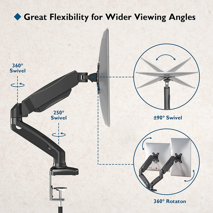 Monitor Halterung 2 Monitore für 13-32 Zoll LED/LCD Bildschirme bis zu 8 kg, Gasdruckfederarm +90°/-45° Neigbar, 360° Schwenkbar & 360° Drehungbar