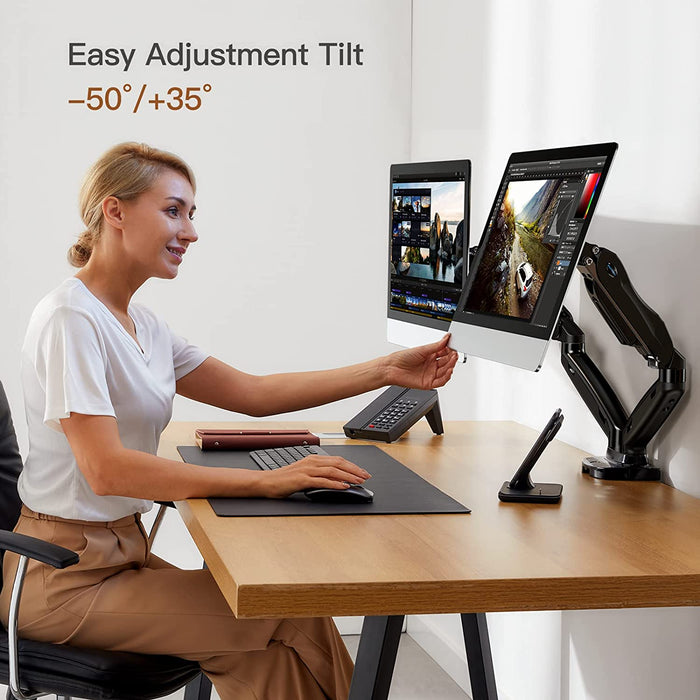 Monitor Halterung 2 Monitore für 13 bis 27 Zoll Bildschirme, Bildschirmhalterung 2 Monitore, Gasdruckfeder Arm Monitorhalterung 2 Monitore - 360° 
