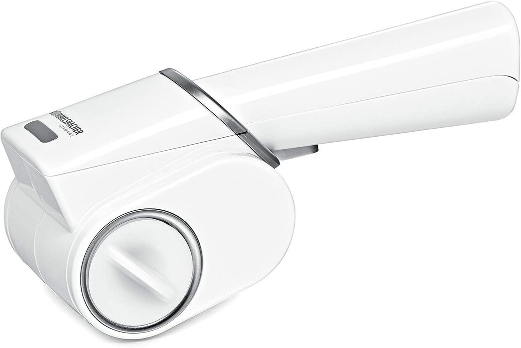 Multi Reibe MR 6 - herausnehmbare Reibetrommel aus Edelstahl, für Hartkäse, Nüsse, Schokolade & mehr, Power-Akku, weiß, 24,5 x 11,5 x 9 cm