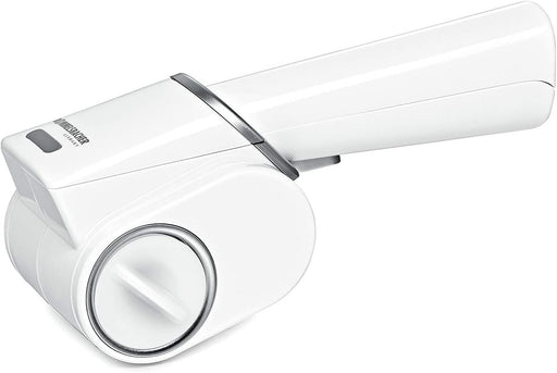 Multi Reibe MR 6 - herausnehmbare Reibetrommel aus Edelstahl, für Hartkäse, Nüsse, Schokolade & mehr, Power-Akku, weiß, 24,5 x 11,5 x 9 cm