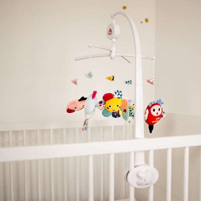 Musik-Mobile COLOR Friends – Mobile mit sanfter Melodie "Träumerei" und süßen Figuren – Mit Bett-Befestigung – Für Babys von 0-5 Monaten 