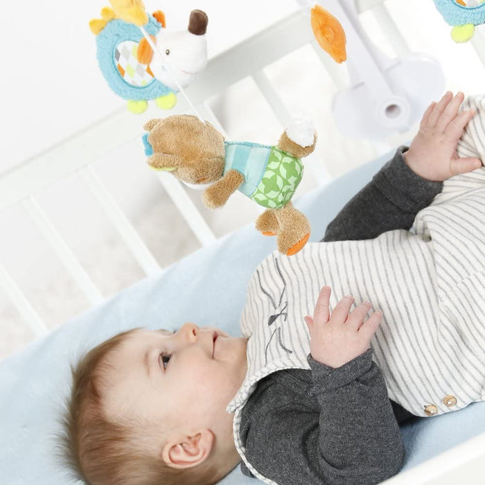 Musik–Mobile Forest – Spieluhr–Mobile mit Bewohnern des Waldes – Melodie "Weißt du wieviel Sternlein stehen" – Zum Befestigen am Bett für Babys 