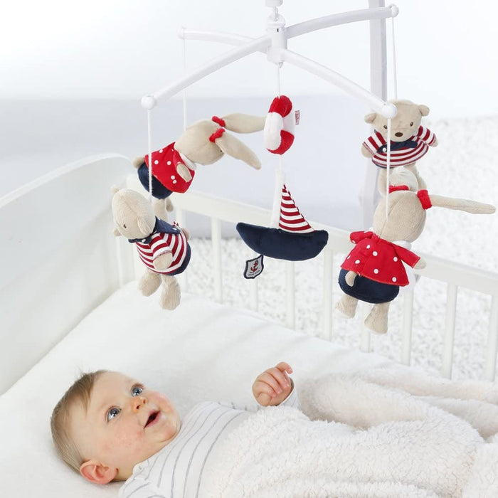 Musik – Mobile Ocean Club – Spieluhr – Mobile mit Teddys – Melodie "Der Mond ist aufgegangen" – Zum Befestigen am Bett für Babys von 0 – 5 Monaten – Höhe: 65 cm, ø 40 cm
