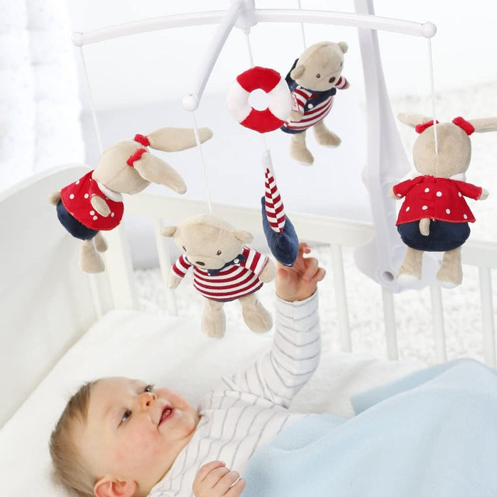 Musik – Mobile Ocean Club – Spieluhr – Mobile mit Teddys – Melodie "Der Mond ist aufgegangen" – Zum Befestigen am Bett für Babys von 0 – 5 Monaten – Höhe: 65 cm, ø 40 cm
