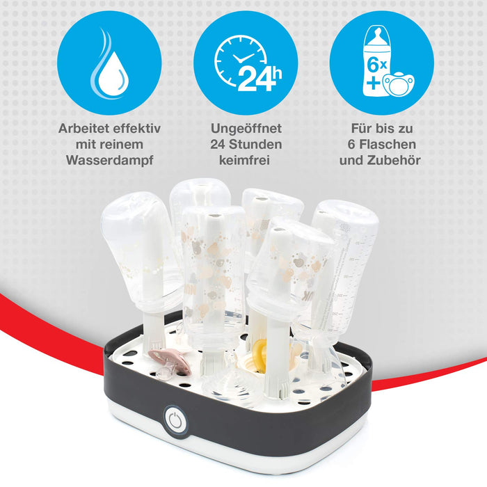 NUK Vario Express Dampf-Sterilisator Modular für bis zu 6 Babyflaschen, Sauger & Zubehör oder Milchpumpe, 1 Stück 