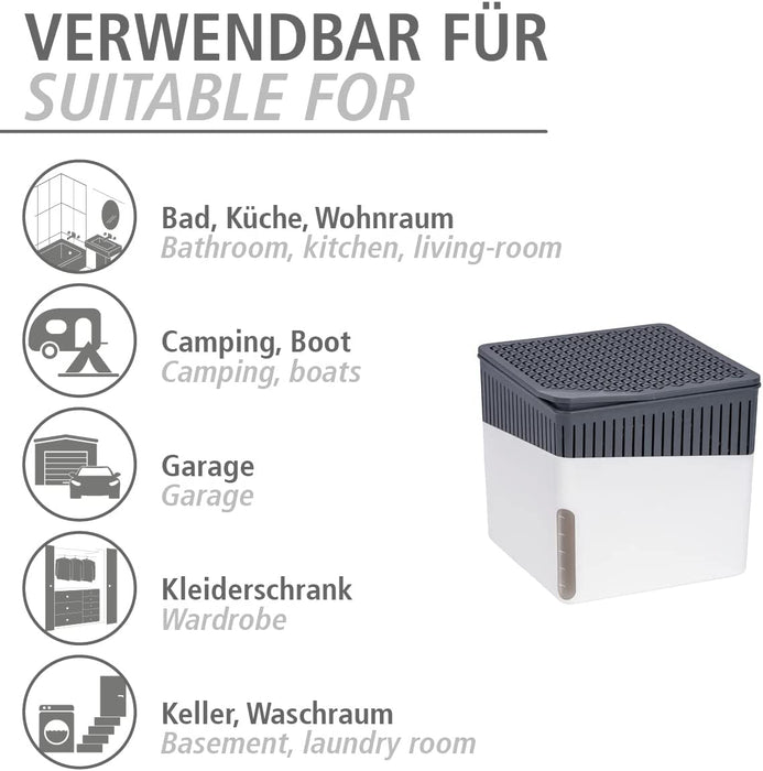 Nachfüller Raumentfeuchter Cube mit Orangenduft, Nachfüllpack für Luftentfeuchter, reduziert Schimmel & Gerüche, 1 kg Granulatblock, sofortige Wirkung bis zu 3 Monate, 12 x 5 x 12 cm, Weiß