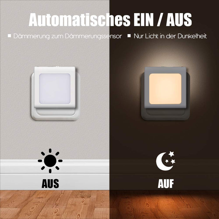Nachtlicht Steckdose mit Dämmerungssensor, Emotionlite 2 Stück Helligkeit Stufenlos Einstellbar Sehr gut für Kinderzimmer, Treppenaufgang,Schlafzimmer