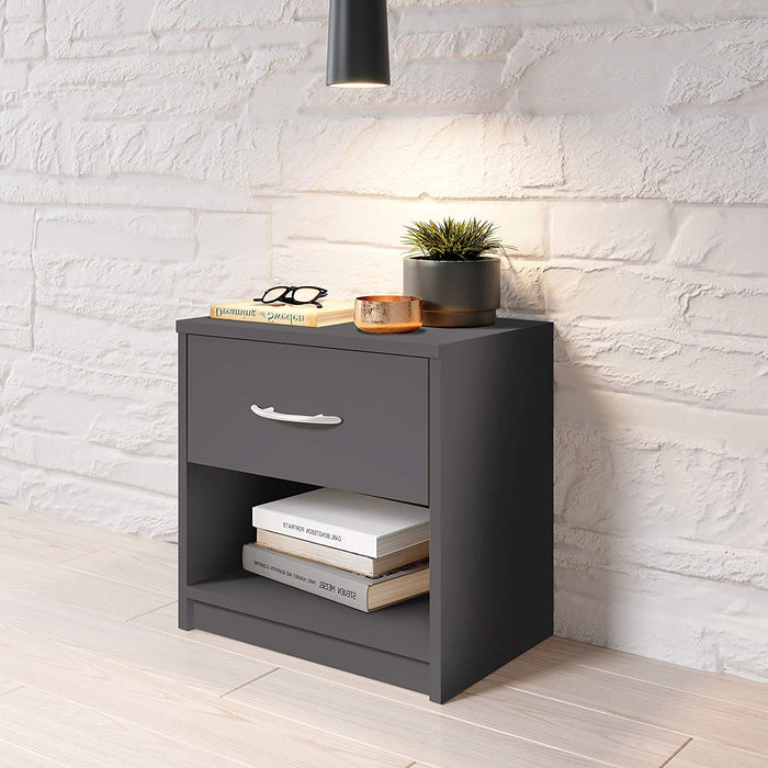 Nachttisch Graphit - Schlichter Nachtschrank mit einer Schublade passend zu jedem Bett & Schlafzimmer - 39 x 41 x 28 cm