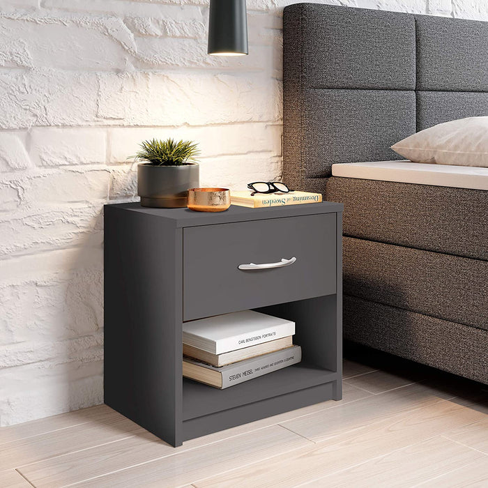 Nachttisch Graphit - Schlichter Nachtschrank mit einer Schublade passend zu jedem Bett & Schlafzimmer - 39 x 41 x 28 cm