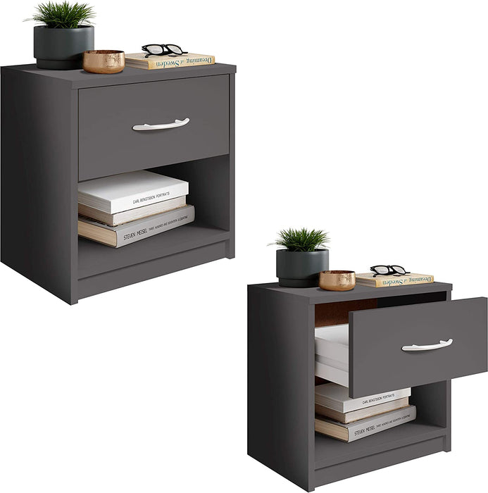 Nachttisch Graphit - Schlichter Nachtschrank mit einer Schublade passend zu jedem Bett & Schlafzimmer - 39 x 41 x 28 cm
