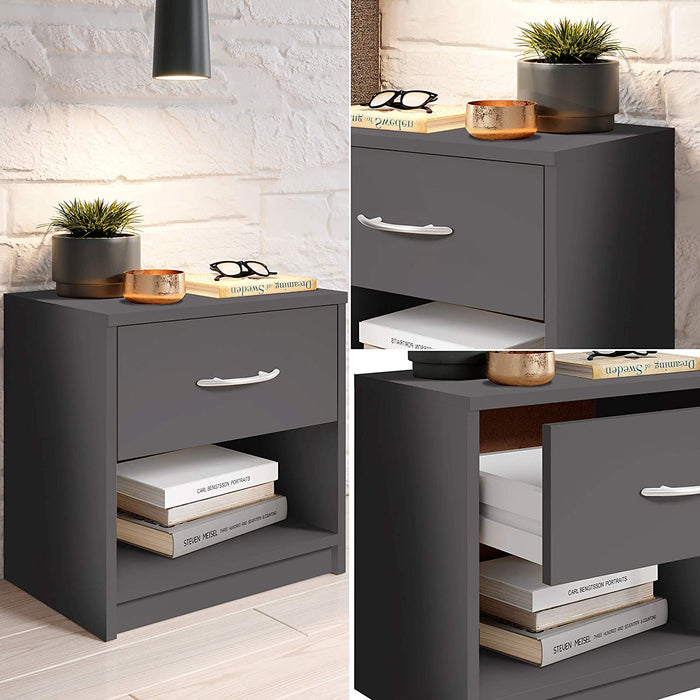 Nachttisch Graphit - Schlichter Nachtschrank mit einer Schublade passend zu jedem Bett & Schlafzimmer - 39 x 41 x 28 cm
