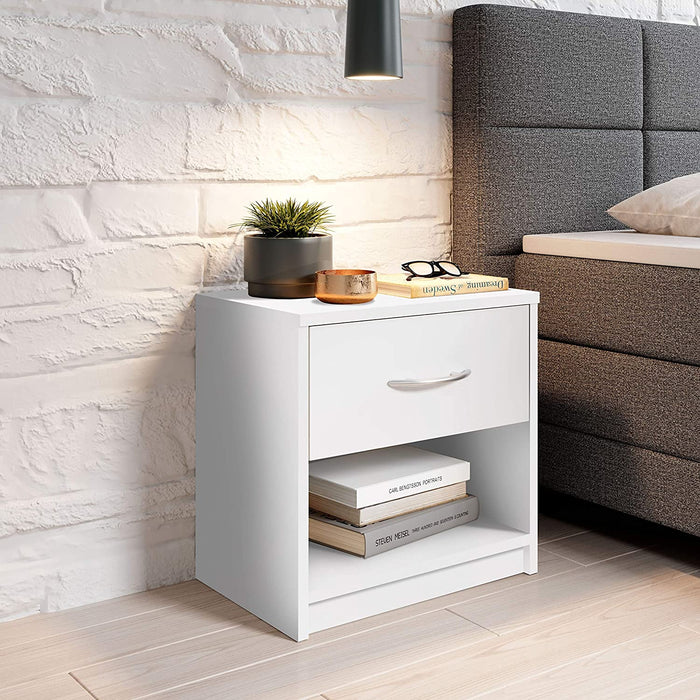 Nachttisch Weiß - Schlichter Nachtschrank mit einer Schublade passend zu jedem Bett & Schlafzimmer - 39 x 41 x 28 cm