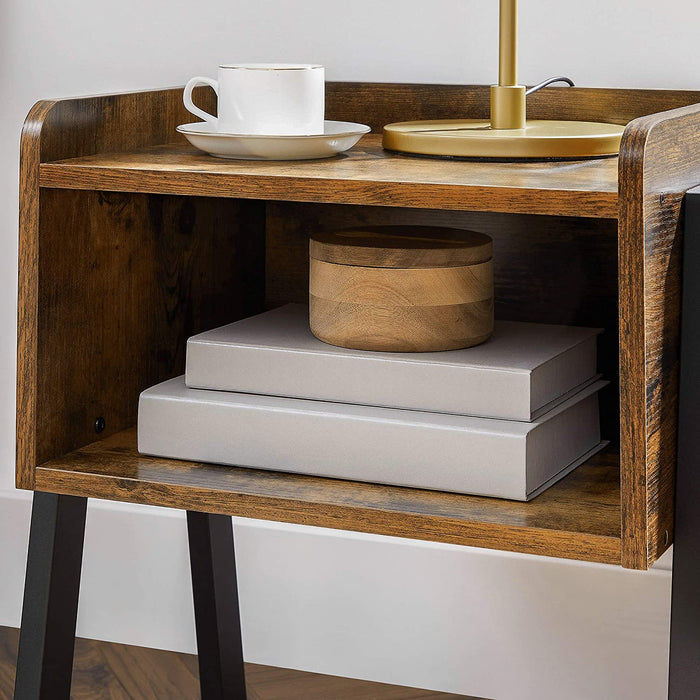 Nachttisch, Beistelltisch, Sofatisch mit Metallrahmen, stapelbar, mit offenem Fach, Industrie-Design, vintagebraun-schwarz