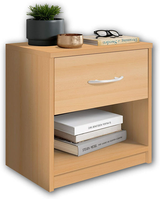 Nachttisch in Buche Optik - Schlichter Nachtschrank mit einer Schublade passend zu jedem Bett & Schlafzimmer - 39 x 41 x 28 cm 