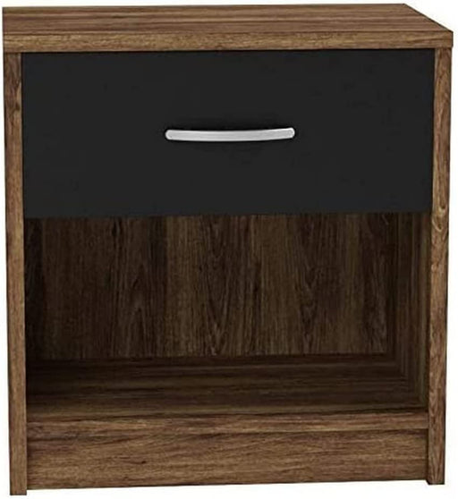 Nachttisch in Columbia Nussbaum Optik, Schwarz - Schlichter Nachtschrank mit einer Schublade passend zu jedem Bett & Schlafzimmer - 39 x 41 x 28 cm