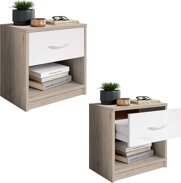 Nachttisch in San Remo Optik, Weiß - Schlichter Nachtschrank mit einer Schublade passend zu jedem Bett & Schlafzimmer - 39 x 41 x 28 cm